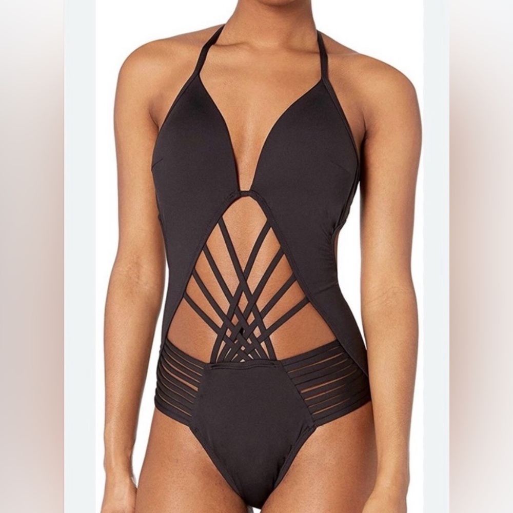 Kenneth Cole Black Strappy Cutout One-Piece Swimsuit